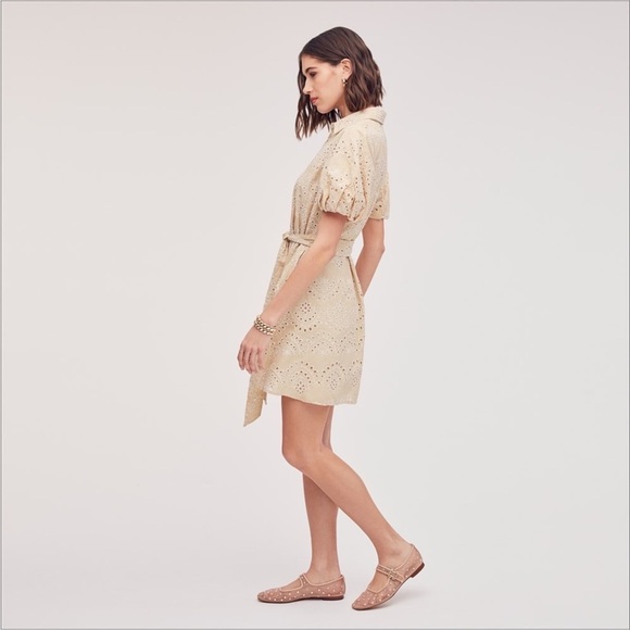 NWT SAM EDELMAN Schiffli Mini Shirtdress Puff Sleeve Eyelet Size 14 - Picture 3 of 13